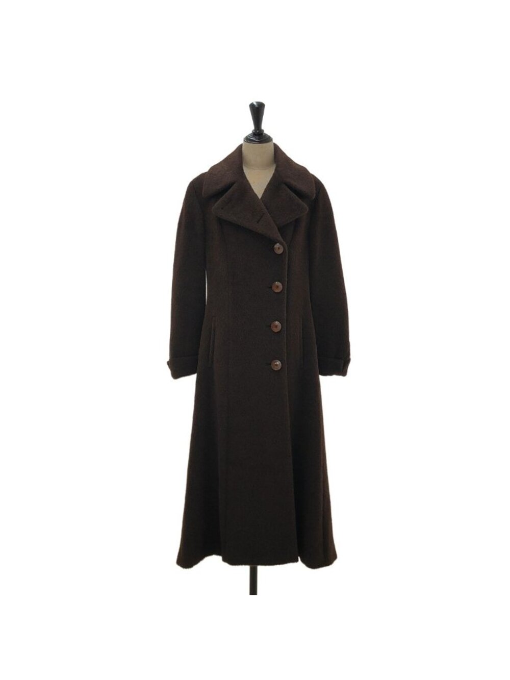 Max Mara Alpaca Wool Shaggy Long Coat Dark Brown 42
